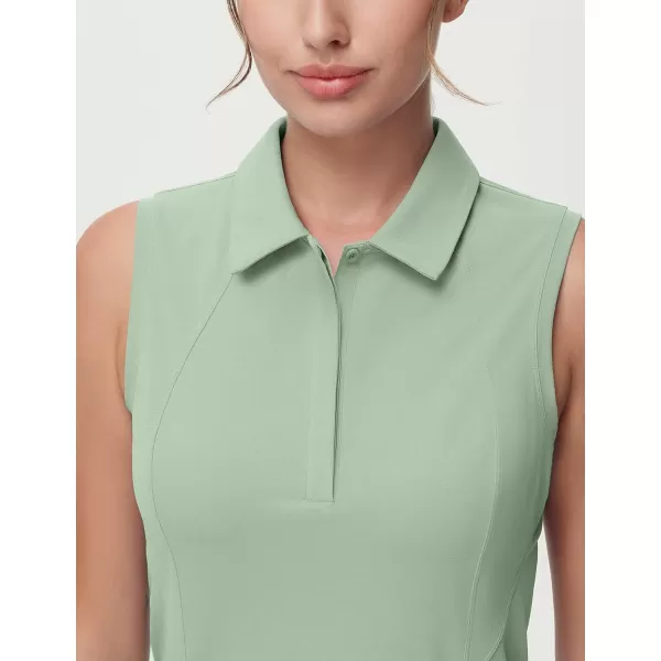 THE GYM PEOPLE Womens Sleeveless Tennis Polo Shirts Collared Slim Fit Breathable Workout Golf Tank TopsLight Green