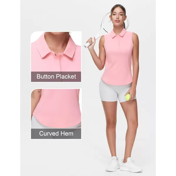 THE GYM PEOPLE Womens Sleeveless Tennis Polo Shirts Collared Slim Fit Breathable Workout Golf Tank TopsPink
