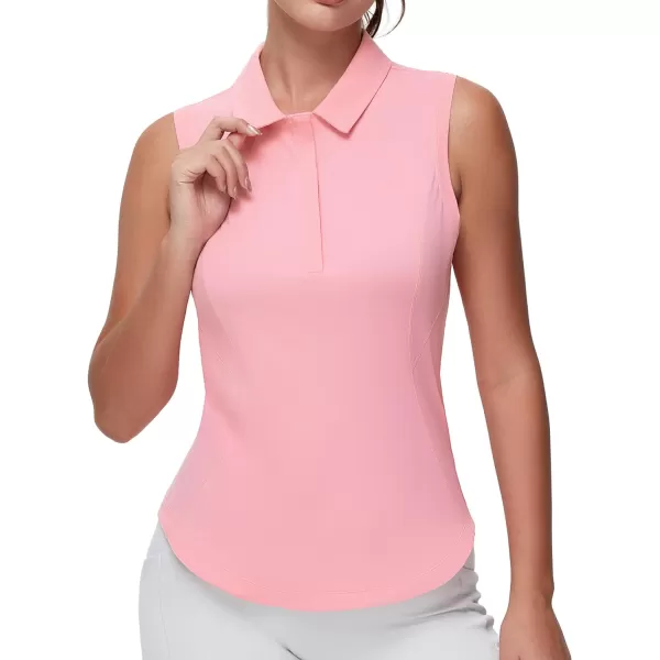 THE GYM PEOPLE Womens Sleeveless Tennis Polo Shirts Collared Slim Fit Breathable Workout Golf Tank TopsPink