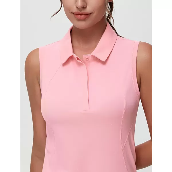 THE GYM PEOPLE Womens Sleeveless Tennis Polo Shirts Collared Slim Fit Breathable Workout Golf Tank TopsPink