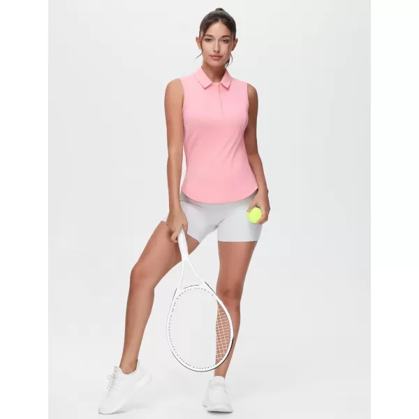 THE GYM PEOPLE Womens Sleeveless Tennis Polo Shirts Collared Slim Fit Breathable Workout Golf Tank TopsPink
