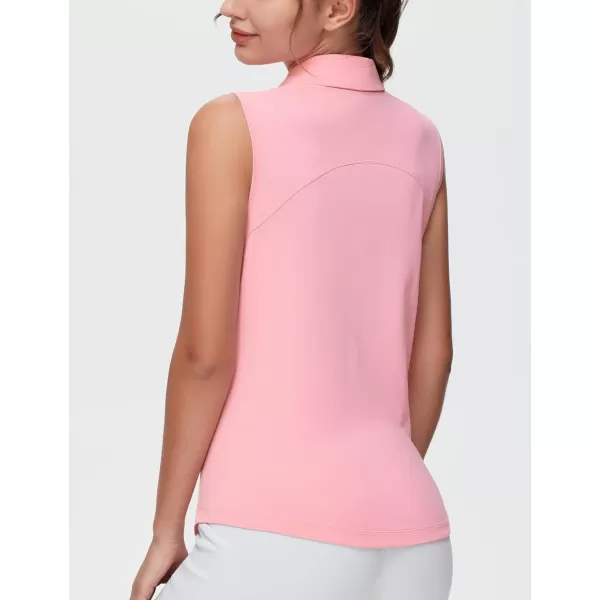 THE GYM PEOPLE Womens Sleeveless Tennis Polo Shirts Collared Slim Fit Breathable Workout Golf Tank TopsPink
