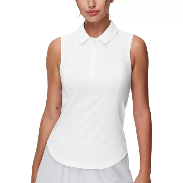 THE GYM PEOPLE Womens Sleeveless Tennis Polo Shirts Collared Slim Fit Breathable Workout Golf Tank TopsWhite