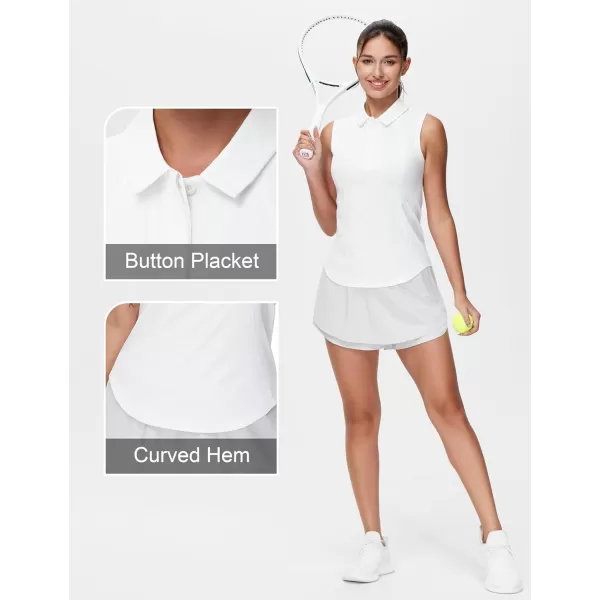 THE GYM PEOPLE Womens Sleeveless Tennis Polo Shirts Collared Slim Fit Breathable Workout Golf Tank TopsWhite