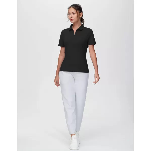 THE GYM PEOPLE Womens Slim Fit Polo Shirts Zip Up Lightweight Quick Dry Collared Golf Workout Tee TopsBlack