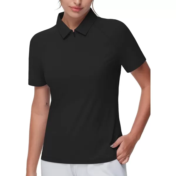 THE GYM PEOPLE Womens Slim Fit Polo Shirts Zip Up Lightweight Quick Dry Collared Golf Workout Tee TopsBlack