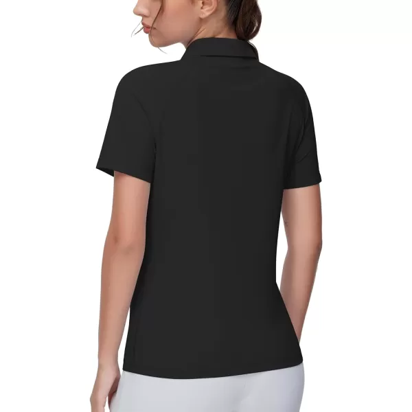 THE GYM PEOPLE Womens Slim Fit Polo Shirts Zip Up Lightweight Quick Dry Collared Golf Workout Tee TopsBlack