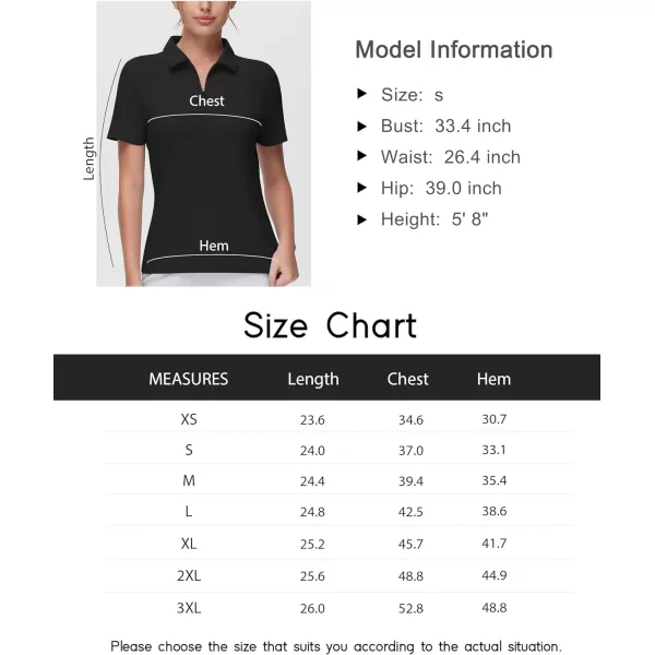 THE GYM PEOPLE Womens Slim Fit Polo Shirts Zip Up Lightweight Quick Dry Collared Golf Workout Tee TopsBlack