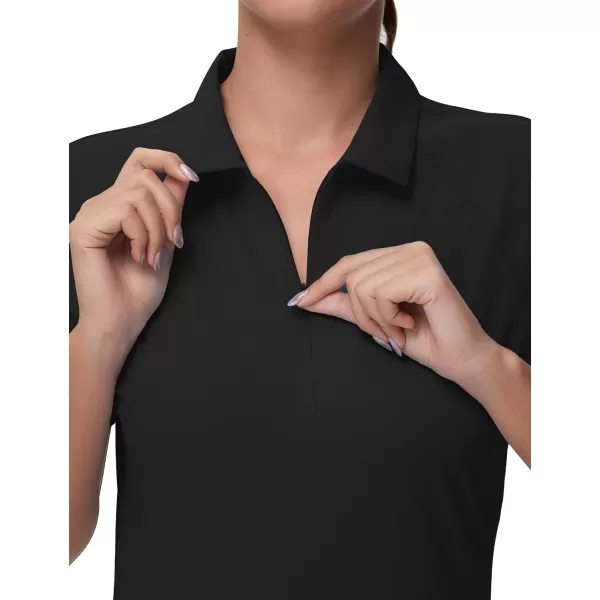 THE GYM PEOPLE Womens Slim Fit Polo Shirts Zip Up Lightweight Quick Dry Collared Golf Workout Tee TopsBlack