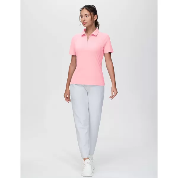 THE GYM PEOPLE Womens Slim Fit Polo Shirts Zip Up Lightweight Quick Dry Collared Golf Workout Tee TopsPink