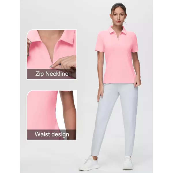 THE GYM PEOPLE Womens Slim Fit Polo Shirts Zip Up Lightweight Quick Dry Collared Golf Workout Tee TopsPink
