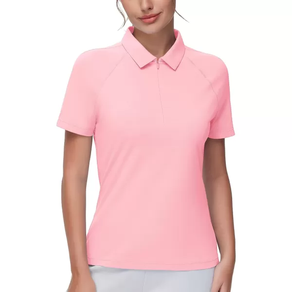 THE GYM PEOPLE Womens Slim Fit Polo Shirts Zip Up Lightweight Quick Dry Collared Golf Workout Tee TopsPink