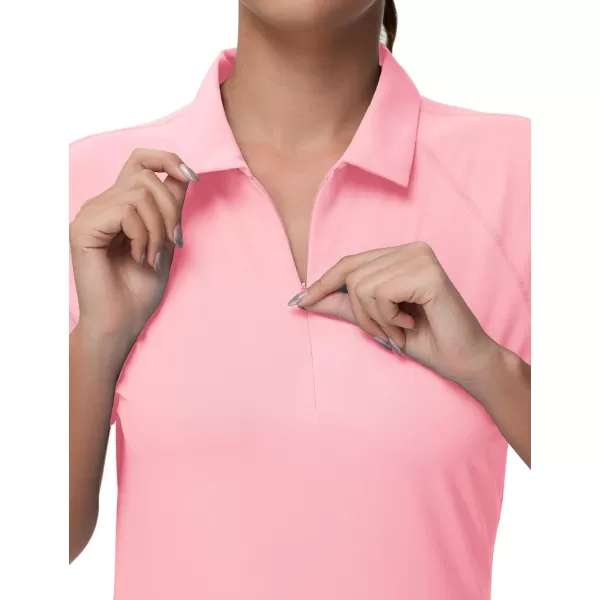 THE GYM PEOPLE Womens Slim Fit Polo Shirts Zip Up Lightweight Quick Dry Collared Golf Workout Tee TopsPink