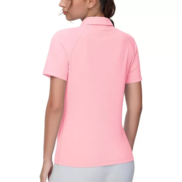 THE GYM PEOPLE Womens Slim Fit Polo Shirts Zip Up Lightweight Quick Dry Collared Golf Workout Tee TopsPink