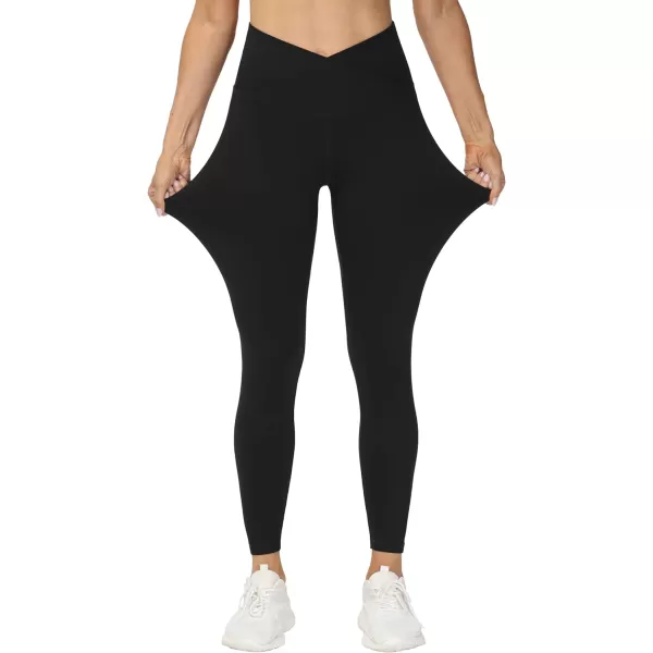 THE GYM PEOPLE Womens V Cross Waist Yoga Leggings with High Waisted Tummy ControlBlack
