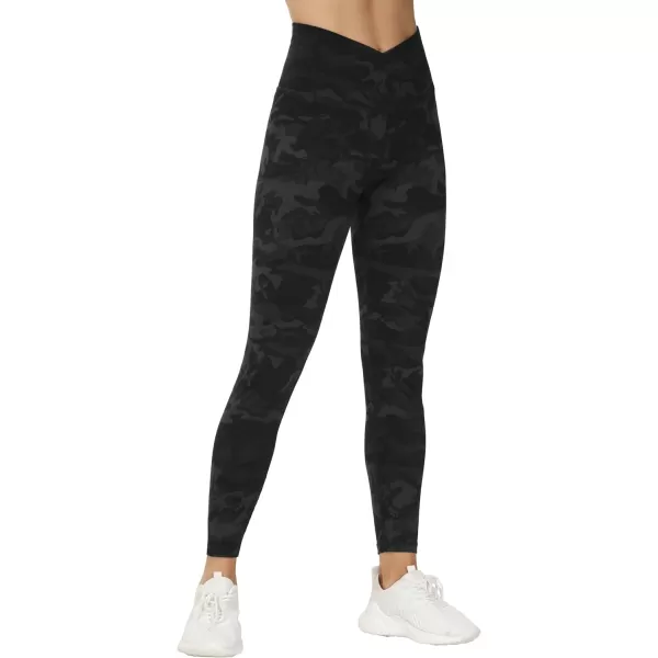 THE GYM PEOPLE Womens V Cross Waist Yoga Leggings with High Waisted Tummy ControlBlack Camo