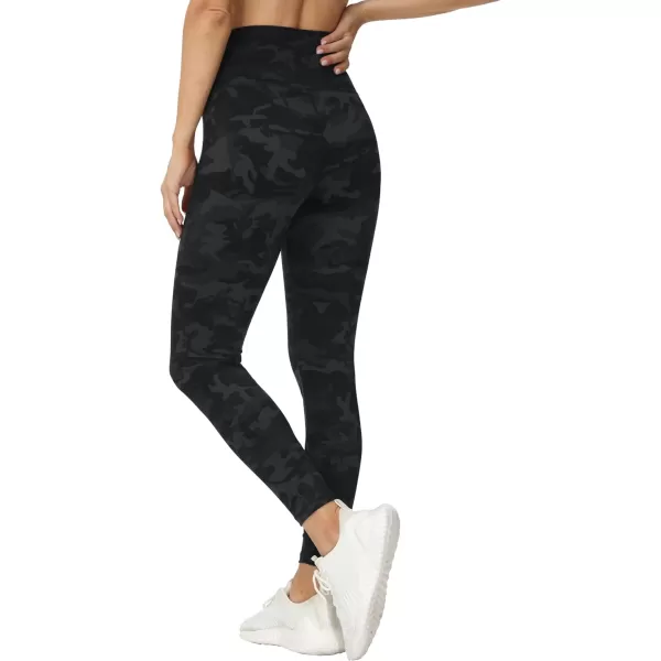 THE GYM PEOPLE Womens V Cross Waist Yoga Leggings with High Waisted Tummy ControlBlack Camo