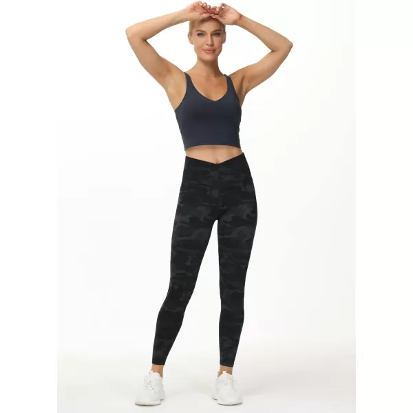 THE GYM PEOPLE Womens V Cross Waist Yoga Leggings with High Waisted Tummy ControlBlack Camo
