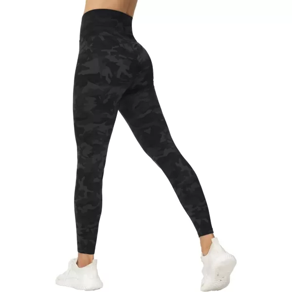 THE GYM PEOPLE Womens V Cross Waist Yoga Leggings with High Waisted Tummy ControlBlack Camo
