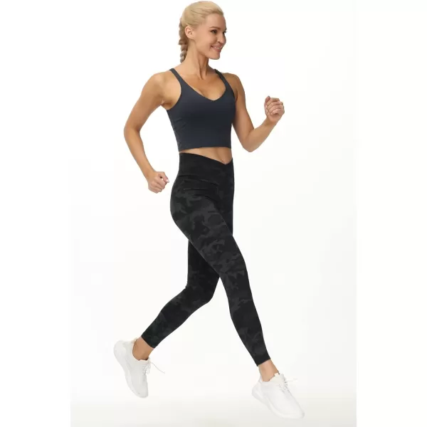 THE GYM PEOPLE Womens V Cross Waist Yoga Leggings with High Waisted Tummy ControlBlack Camo