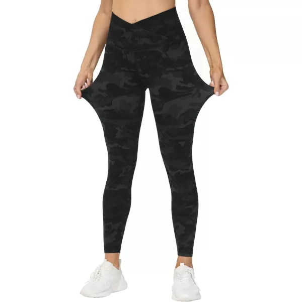 THE GYM PEOPLE Womens V Cross Waist Yoga Leggings with High Waisted Tummy ControlBlack Camo