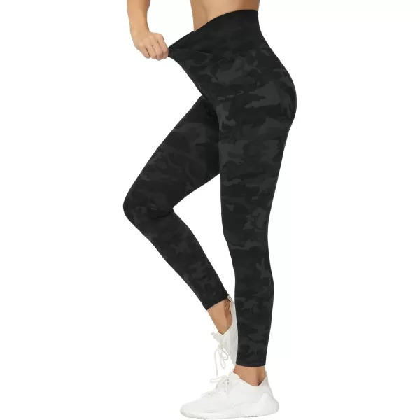 THE GYM PEOPLE Womens V Cross Waist Yoga Leggings with High Waisted Tummy ControlBlack Camo