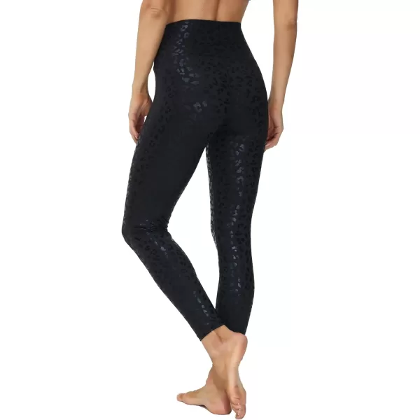 THE GYM PEOPLE Womens V Cross Waist Yoga Leggings with High Waisted Tummy ControlBlack Leopard