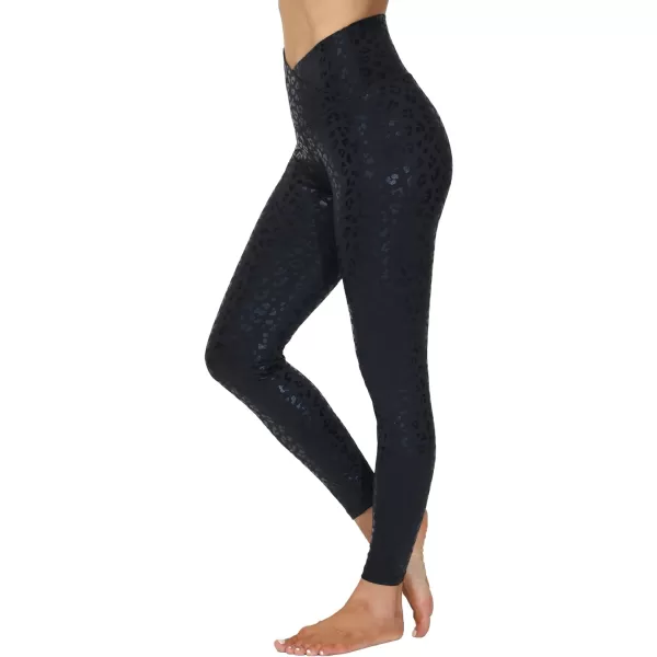 THE GYM PEOPLE Womens V Cross Waist Yoga Leggings with High Waisted Tummy ControlBlack Leopard