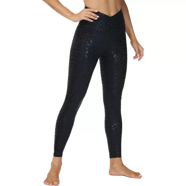 THE GYM PEOPLE Womens V Cross Waist Yoga Leggings with High Waisted Tummy ControlBlack Leopard