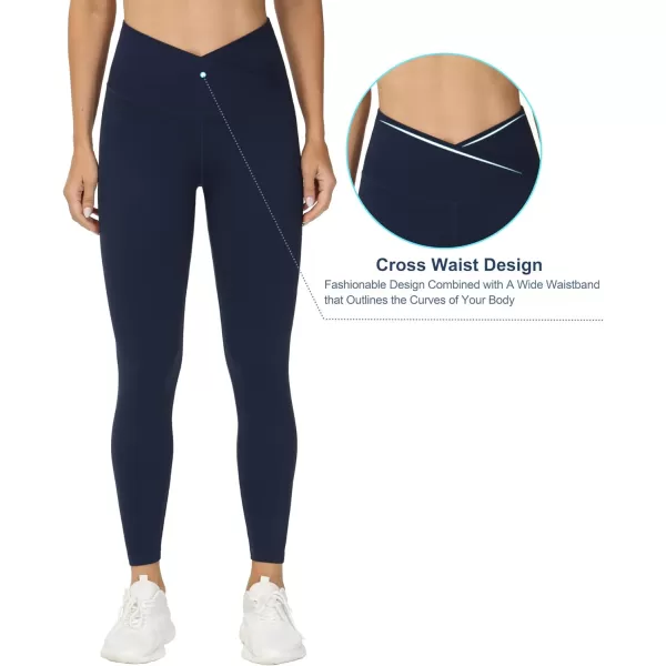 THE GYM PEOPLE Womens V Cross Waist Yoga Leggings with High Waisted Tummy ControlBlue