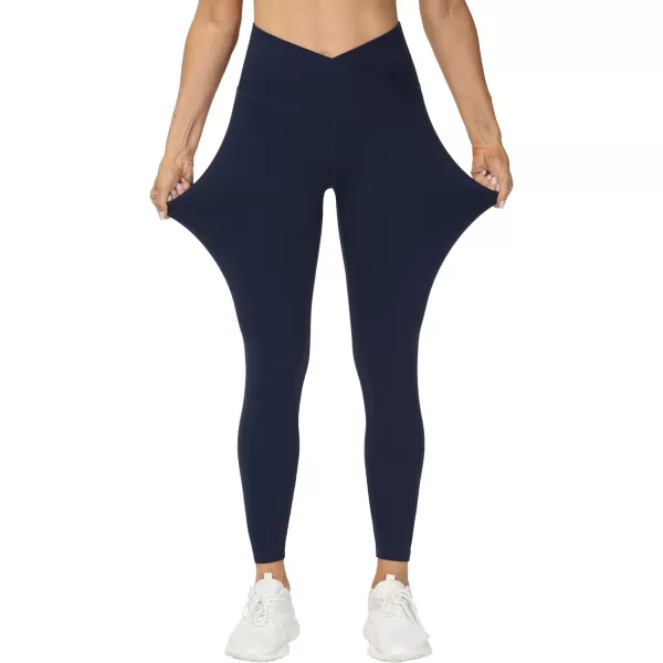 THE GYM PEOPLE Womens V Cross Waist Yoga Leggings with High Waisted Tummy ControlBlue