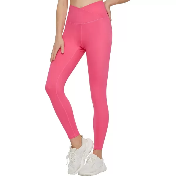 THE GYM PEOPLE Womens V Cross Waist Yoga Leggings with High Waisted Tummy ControlBright Pink