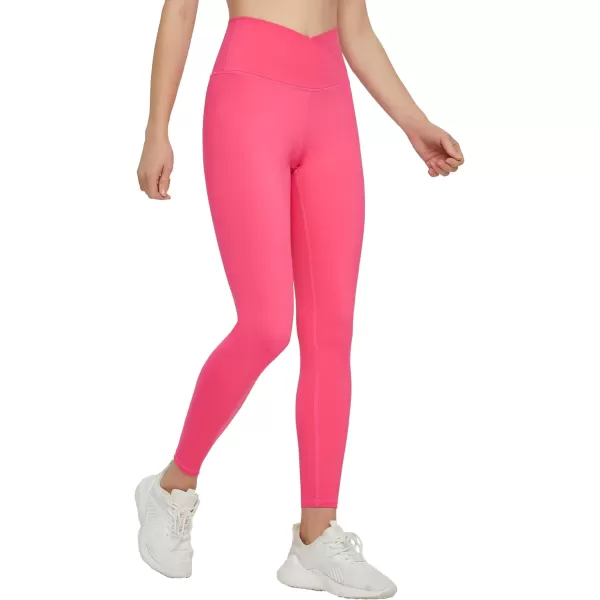 THE GYM PEOPLE Womens V Cross Waist Yoga Leggings with High Waisted Tummy ControlBright Pink