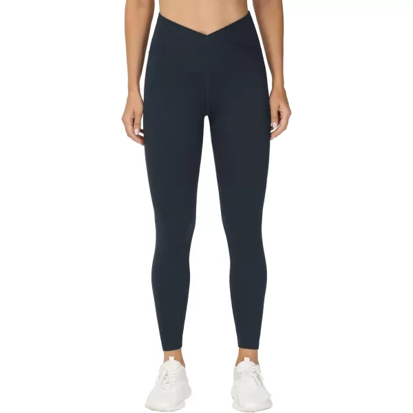 THE GYM PEOPLE Womens V Cross Waist Yoga Leggings with High Waisted Tummy ControlCharcoal Grey