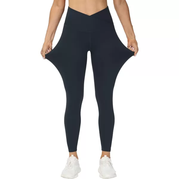 THE GYM PEOPLE Womens V Cross Waist Yoga Leggings with High Waisted Tummy ControlCharcoal Grey