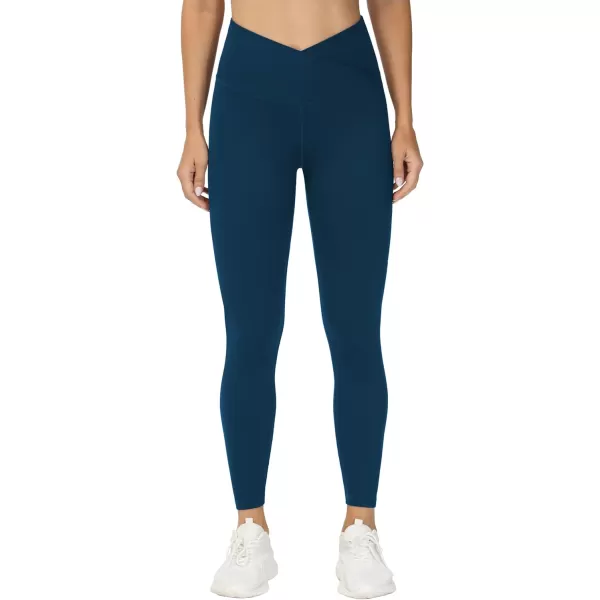 THE GYM PEOPLE Womens V Cross Waist Yoga Leggings with High Waisted Tummy ControlDark Blue Green
