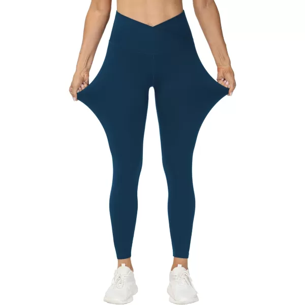 THE GYM PEOPLE Womens V Cross Waist Yoga Leggings with High Waisted Tummy ControlDark Blue Green
