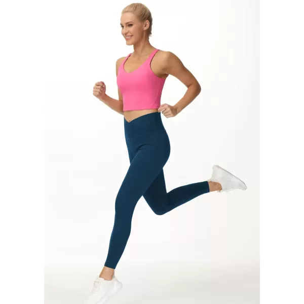 THE GYM PEOPLE Womens V Cross Waist Yoga Leggings with High Waisted Tummy ControlDark Blue Green