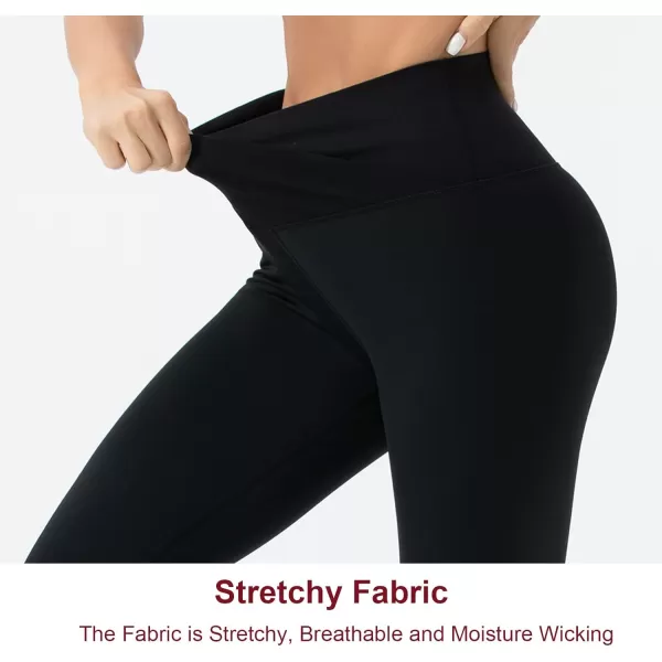 THE GYM PEOPLE Womens V Cross Waist Yoga Leggings with High Waisted Tummy ControlS Capris Black