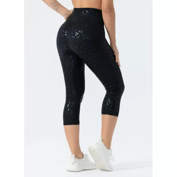 THE GYM PEOPLE Womens V Cross Waist Yoga Leggings with High Waisted Tummy ControlS Capris Black Leopard