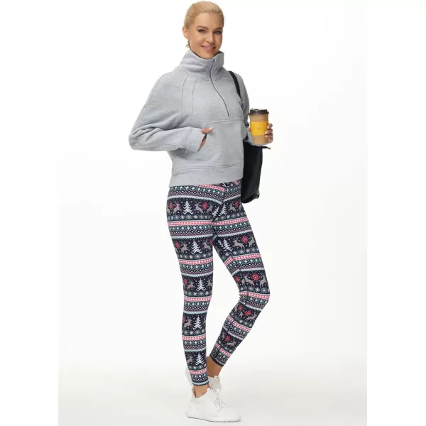 THE GYM PEOPLE Womens V Cross Waist Yoga Leggings with High Waisted Tummy ControlXmas Print Blue