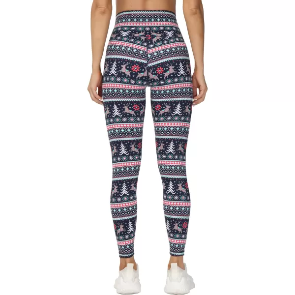 THE GYM PEOPLE Womens V Cross Waist Yoga Leggings with High Waisted Tummy ControlXmas Print Blue