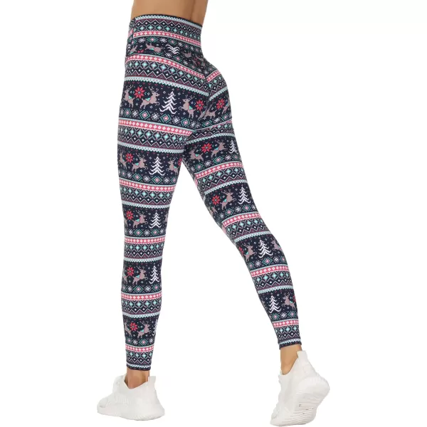 THE GYM PEOPLE Womens V Cross Waist Yoga Leggings with High Waisted Tummy ControlXmas Print Blue