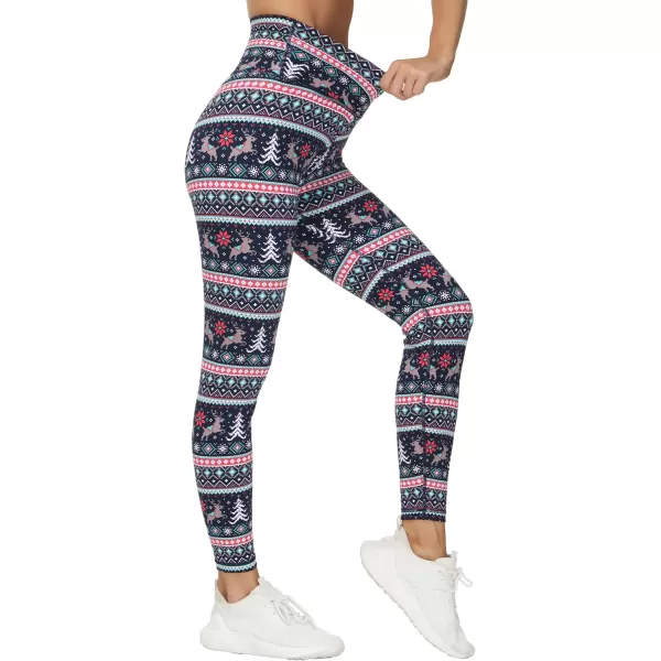 THE GYM PEOPLE Womens V Cross Waist Yoga Leggings with High Waisted Tummy ControlXmas Print Blue