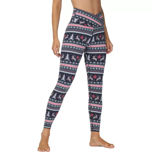 THE GYM PEOPLE Womens V Cross Waist Yoga Leggings with High Waisted Tummy ControlXmas Print Blue
