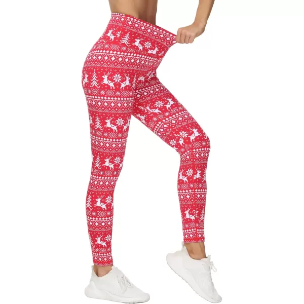 THE GYM PEOPLE Womens V Cross Waist Yoga Leggings with High Waisted Tummy ControlXmas Print Red
