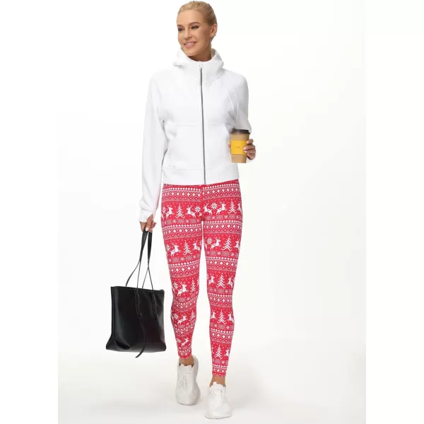THE GYM PEOPLE Womens V Cross Waist Yoga Leggings with High Waisted Tummy ControlXmas Print Red