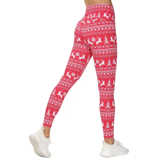 THE GYM PEOPLE Womens V Cross Waist Yoga Leggings with High Waisted Tummy ControlXmas Print Red
