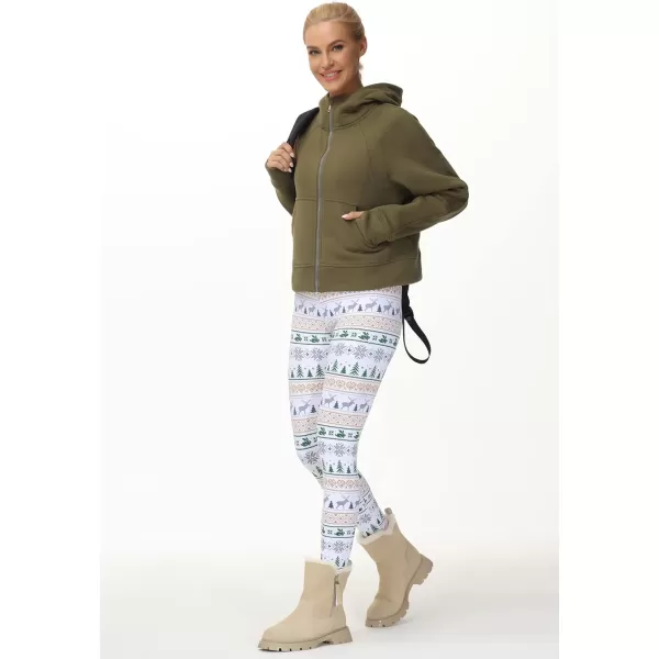 THE GYM PEOPLE Womens V Cross Waist Yoga Leggings with High Waisted Tummy ControlXmas Print White