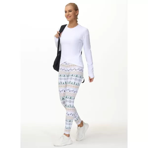 THE GYM PEOPLE Womens V Cross Waist Yoga Leggings with High Waisted Tummy ControlXmas Print White